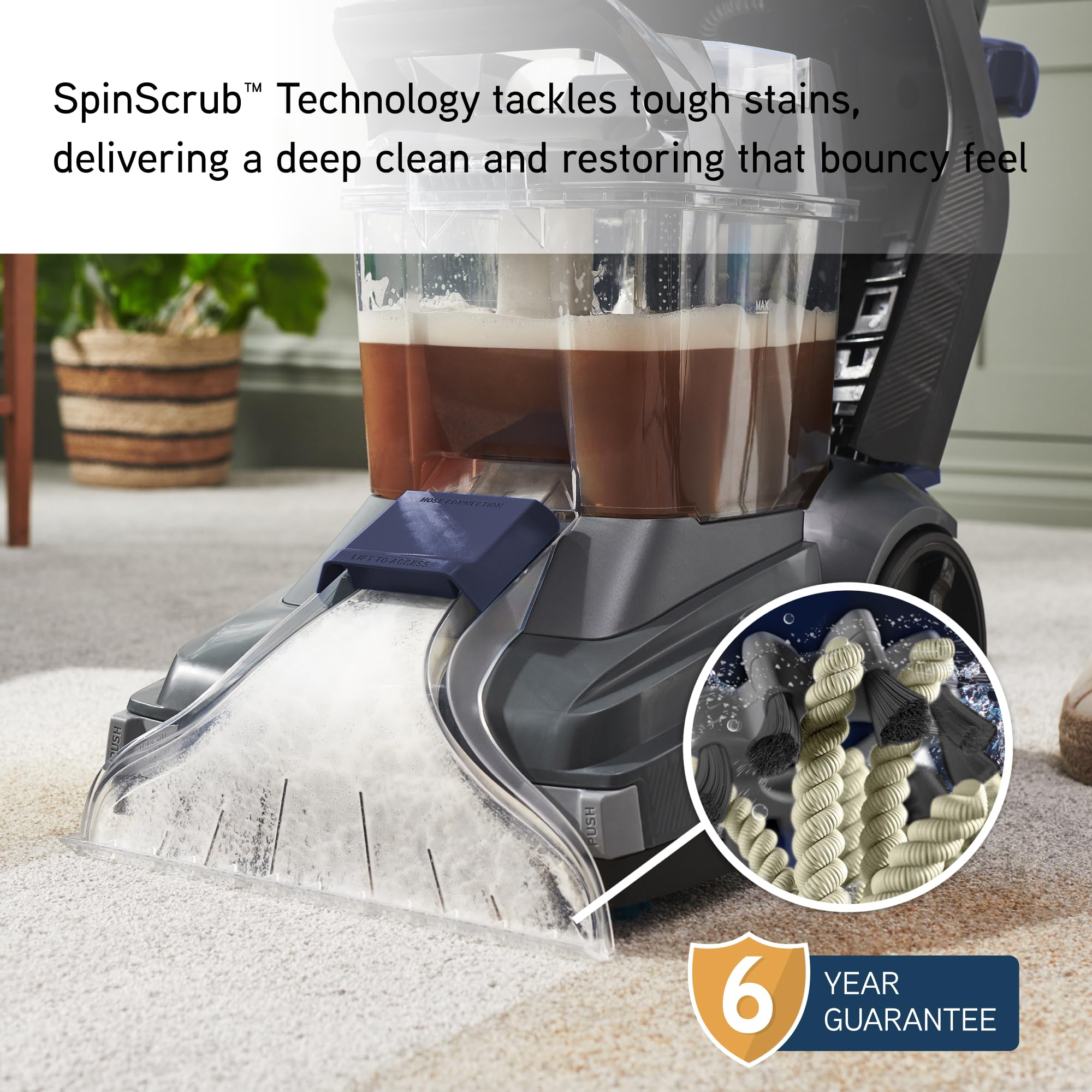 Vax SpinScrub Power Plus Carpet Cleaner, Carpet Cleaning Machine, Stain Remover, 6 Year Guarantee, XL Capacity, Quick Dry Time, Deep Clean, Grey/Navy Blue, CDCW-SSXA