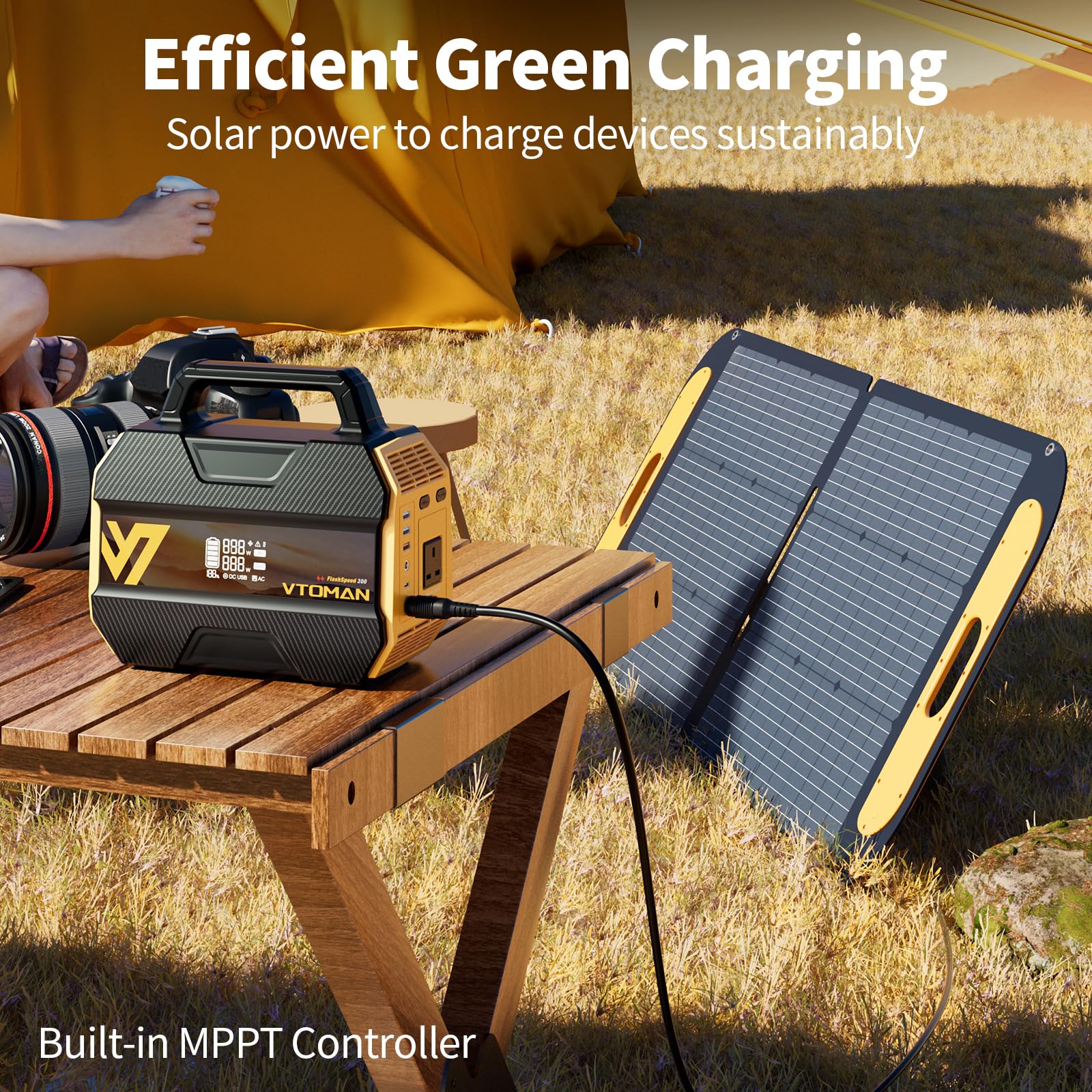 VTOMAN FlashSpeed 300 Portable Power Station Up to 600W Output, 230Wh Solar Generator with LiFePO4 Battery, Fast Charging 100W USB-C, 3000 Cycles, 6 Outlets for Home, Camping, RV, Fishing