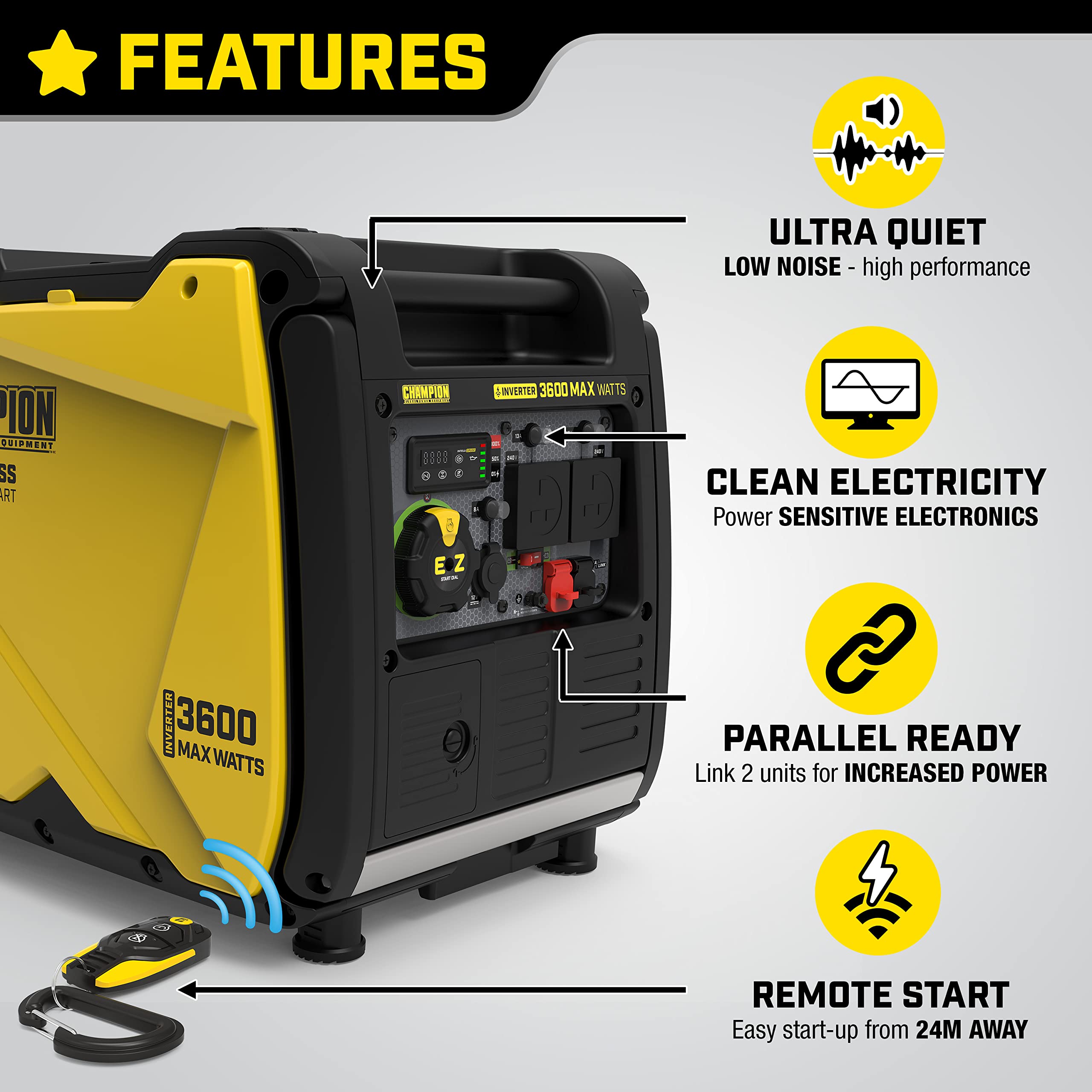Champion Power Equipment 92001i 2200 Watt LPG Dual Fuel Portable Inverter Generator - 80cc Engine, 4.1L, Petrol or Propane - Lightweight, True Sine Wave, EZ Start, Fuel Fill Assist LED, Ultra Quiet