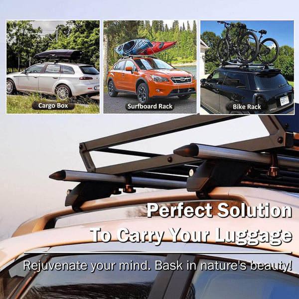 COWVIE Aluminum Universal Roof Rack Cross Bars Pro keyed Locks - Fit Raised Side Rails 120CM