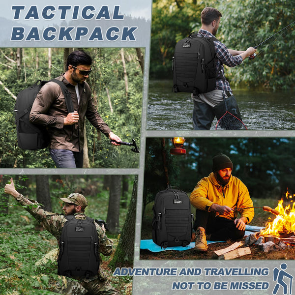 RAINSMORE Military Tactical Backpack Large Hiking Camping Rucksack 40L Water Resistant Molle Hunting Trekking Rucksack Black