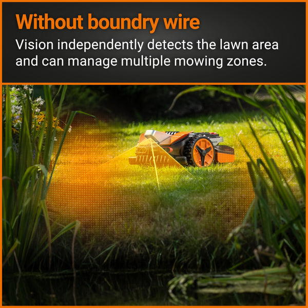 WORX WR206E Landroid Vision Robotic Lawn Mower – 600m² Patented AIA Mowing Multi-Zone, Auto Charging, 20V PowerShare Battery, Rain Sensor, Cut-to-Edge Technology, App-Controlled, Accessories Included