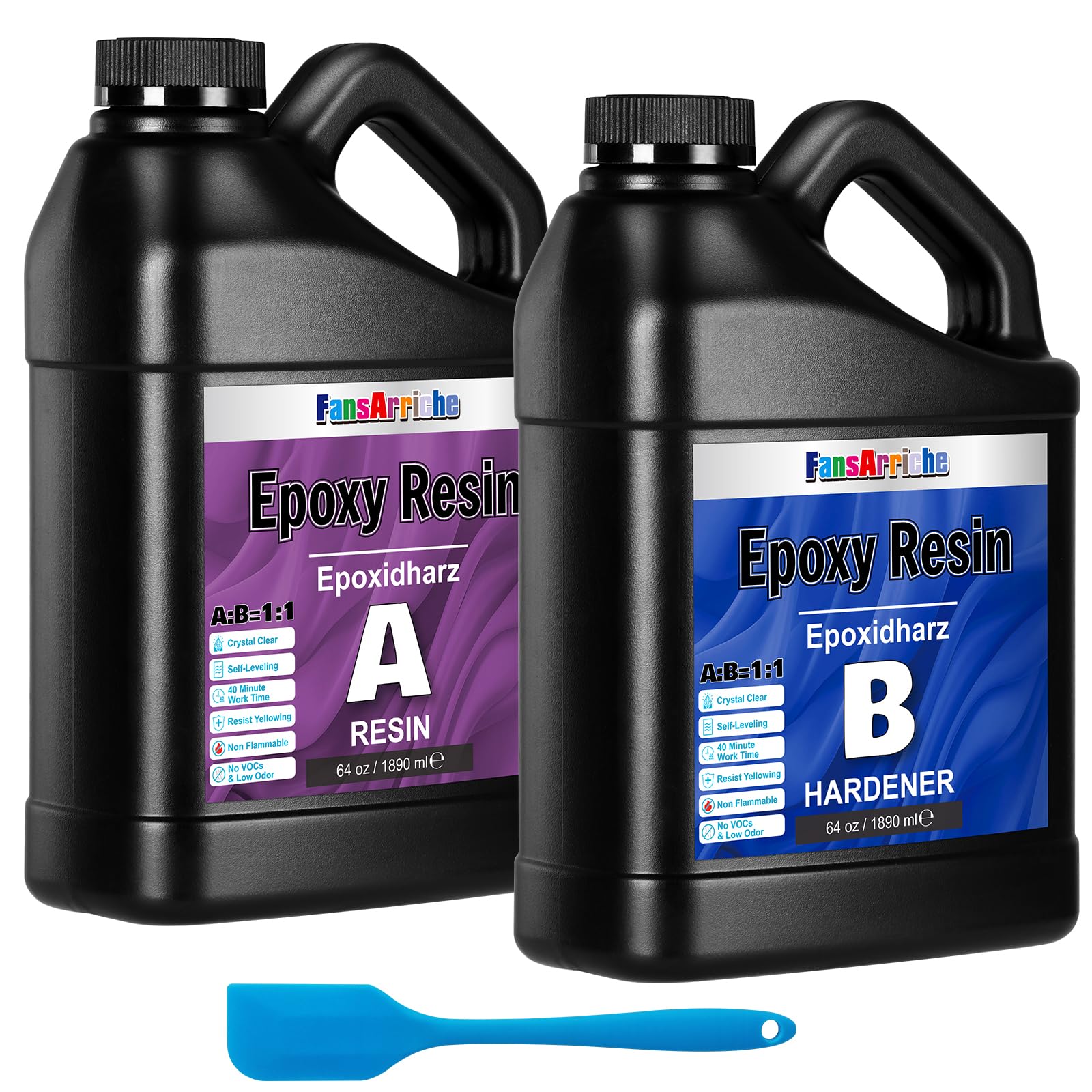 FansArriche Epoxy Resin, 128 oz/3780 ml Resin 1:1 Ratio, Transparent, Crystal Clear Resin Coating