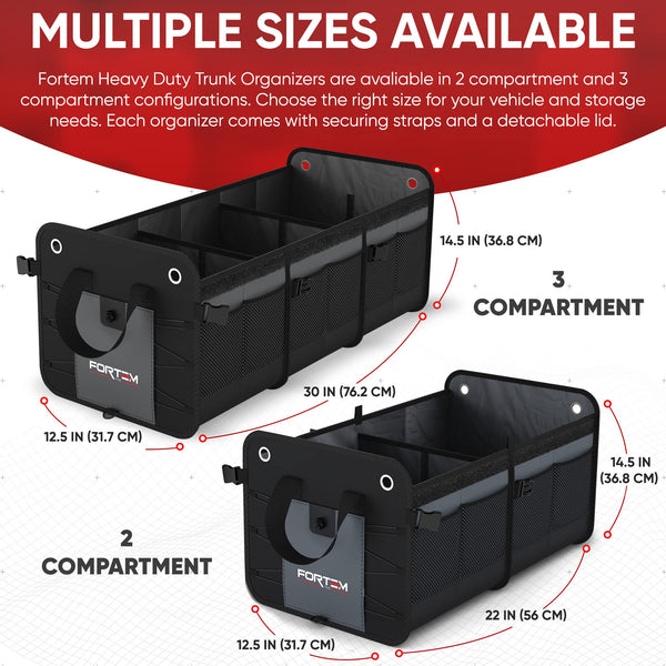 FORTEM Car Boot Organiser, SUV Boot Tidy, Trunk Storage, Collapsible Multi Compartment Car Organiser, Non Slip Bottom, Adjustable Securing Straps, Foldable Cover (65L)