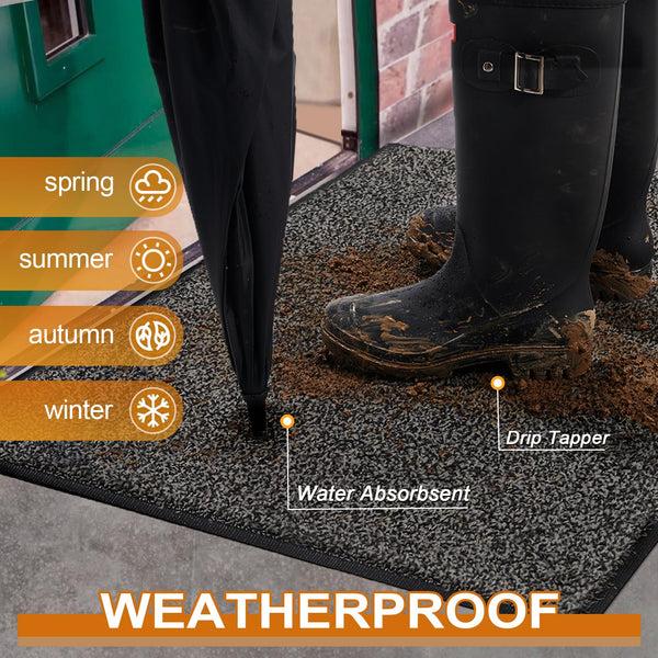 Mibao Door Mats Indoor and Outdoor, Doormat 58 x 180 Cm Black Grey, Washable Door Matts Indoor, Heavy Duty Non-slip Entrance Mat, Shoes Scraper, Super