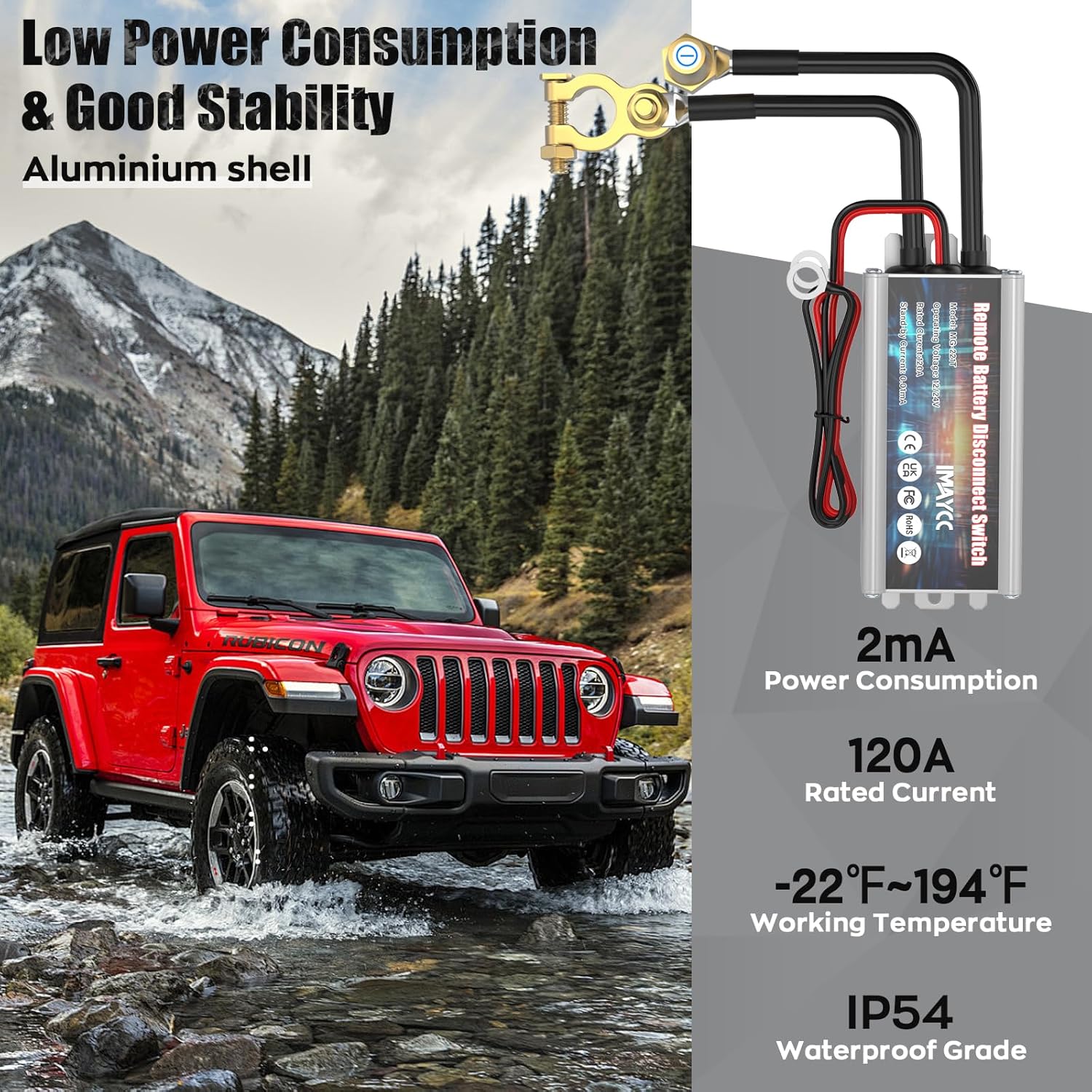 IMAYCC Wireless Kill Switch for Car, Remote Battery Disconnect Switch 12V 120A,Battery Cut off Switch 12v,Car Battery Isolator Switch Anti Theft, Automatic Cut/Shut Off Switch for RV, ATV,Truck, Boat.