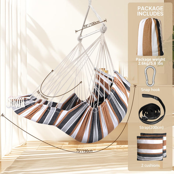 Chihee Hammock Chair Hanging Chair with Foot Rest 2 Cushions Max 550lbs Robust Metal Spreader Bar Collapsible Easy Storage Soft Cotton Swing Chair