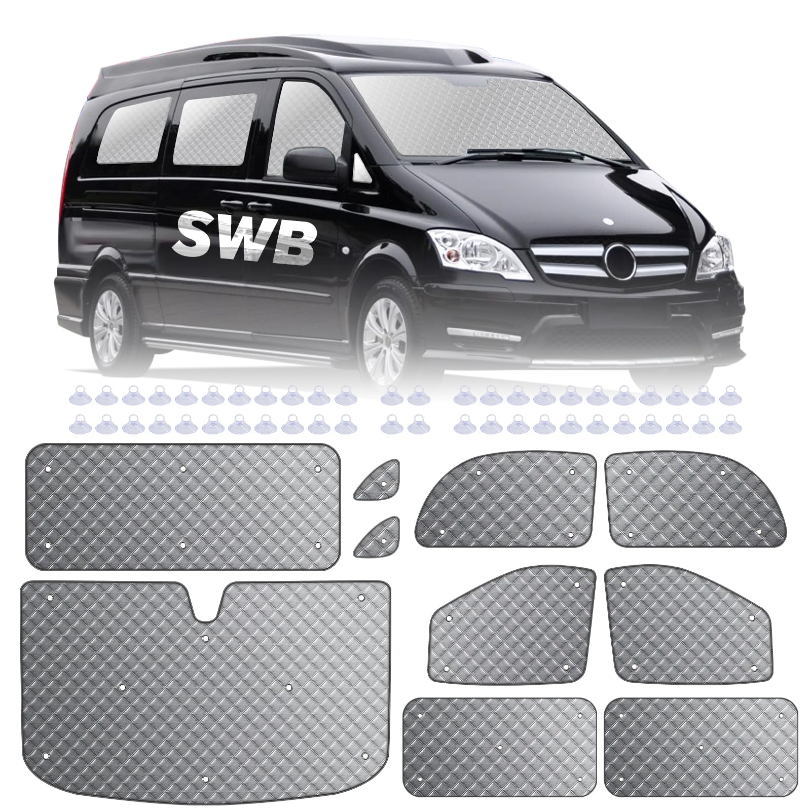 MaxAwe 8Pcs Internal Thermal Blind Set Fits for VW T5/T6 LWB, Luxury Sunshade Wrap Cover Kit, Window Front Screen Cover, Summer Uv Sun Blind & Winter Insulation Cover for VW Campervans & Motorhome