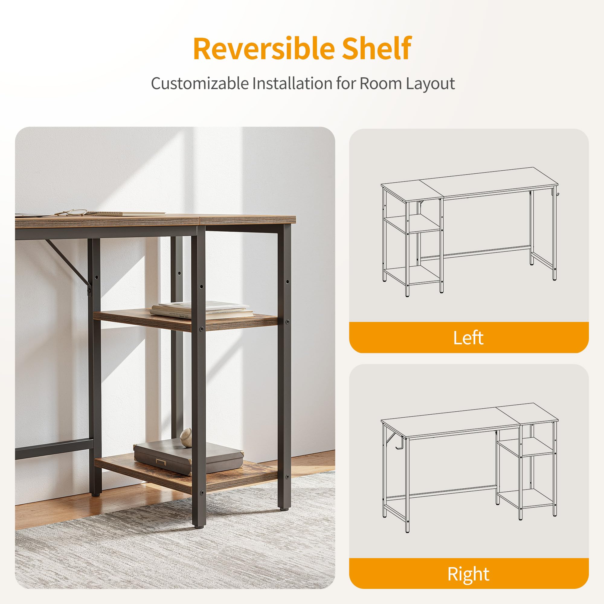 CubiCubi Computer Desk with Monitor Stand and Storage Shelves, 120cm Home Office Desk Study Writing Table, White