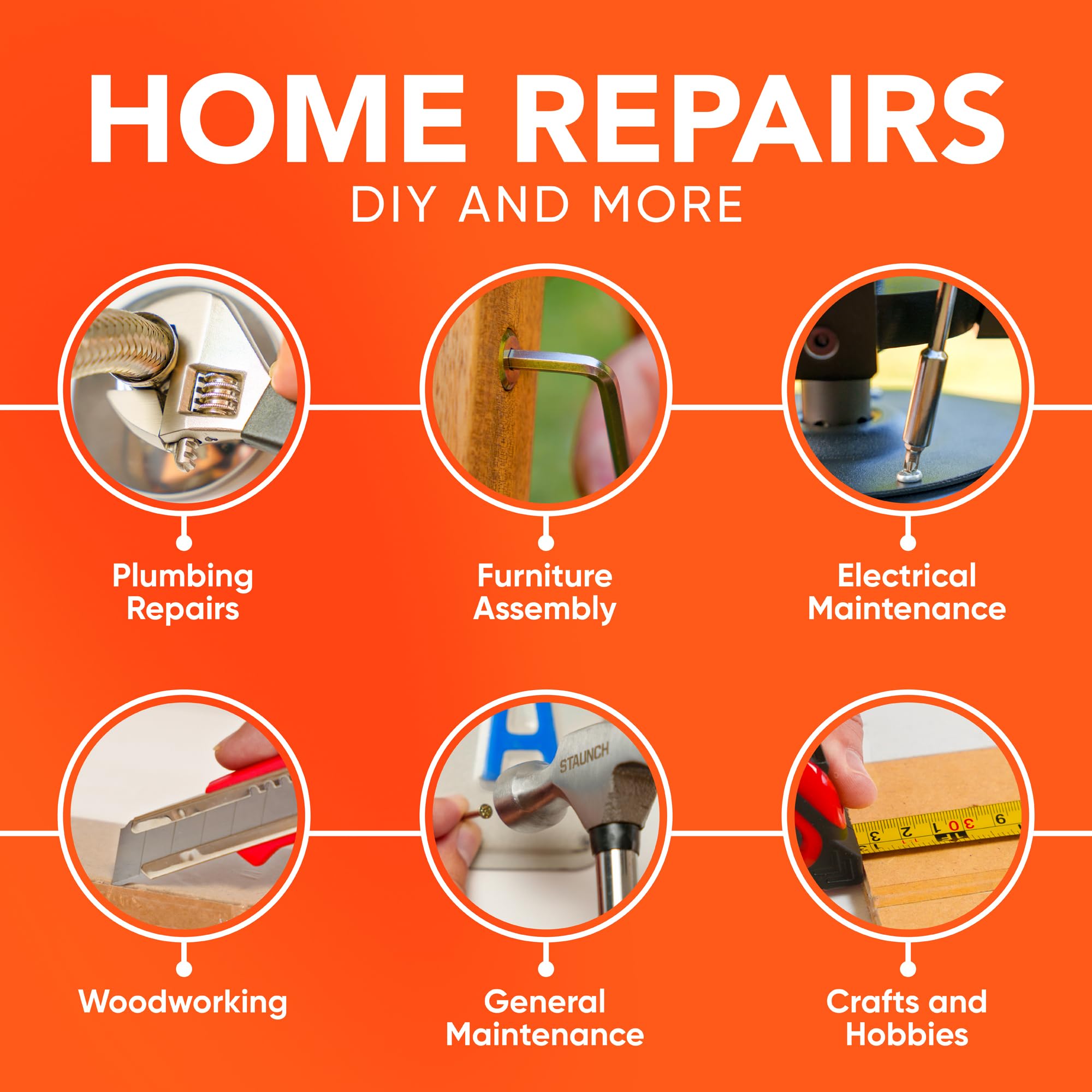 Tool Kit | Staunch 200 Piece Home and Office Tool Set | Complete Starter Tool Kit Set & Organiser Tool Box with Tools Included | General Household Tool Kits for Home with DIY Tools in Tool Case