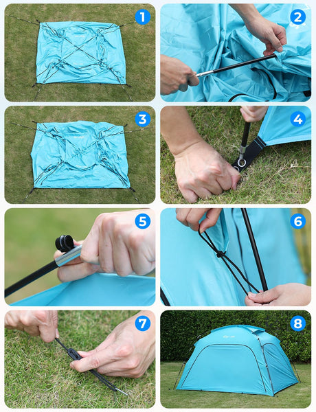 Glymnis Beach Tent Large for 3-4 Person, Portable UV Protection Beach Sun Shelter for Adults, Lightweight Sun Shade Tent for Beach, Picnic, Fishing