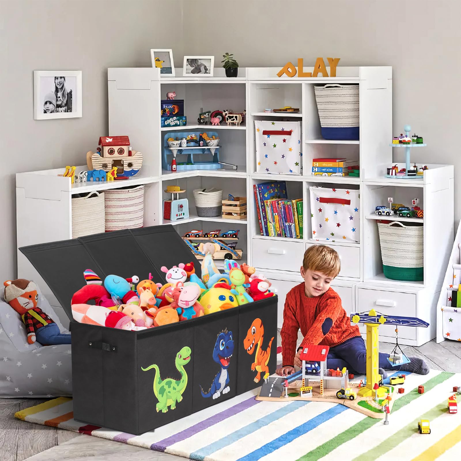 ELUCHANG Toy Storage Box, 147L Large Foldable Kids Toy Chests & Boxes for Boys Girls,Toy Storage Organiser with Flip-top Lid, Childrens Storage Box