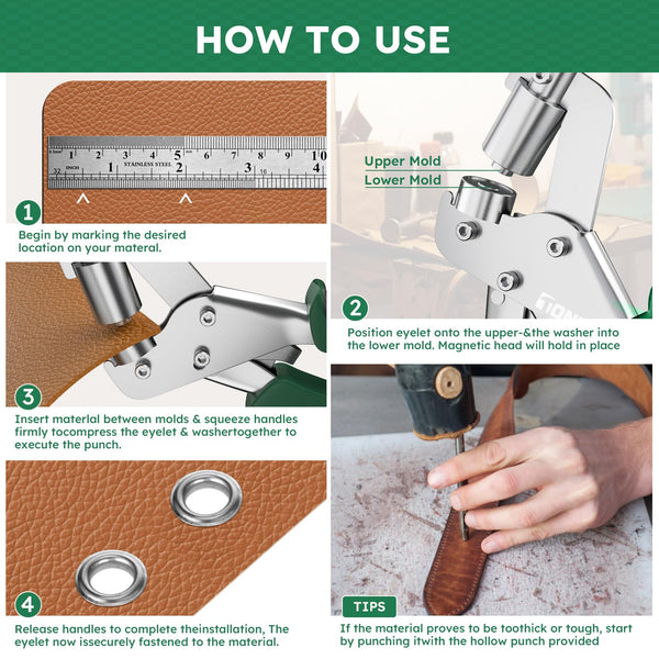 Professional Leather Hole Punch Plier - Tonmifr Heavy Duty 6 Sizes Belt & Watch Band Hole Puncher Tool, Leather Craft Tool for Belts, Handbags, Straps, Precision Ground Punches with Non-Slip Grips