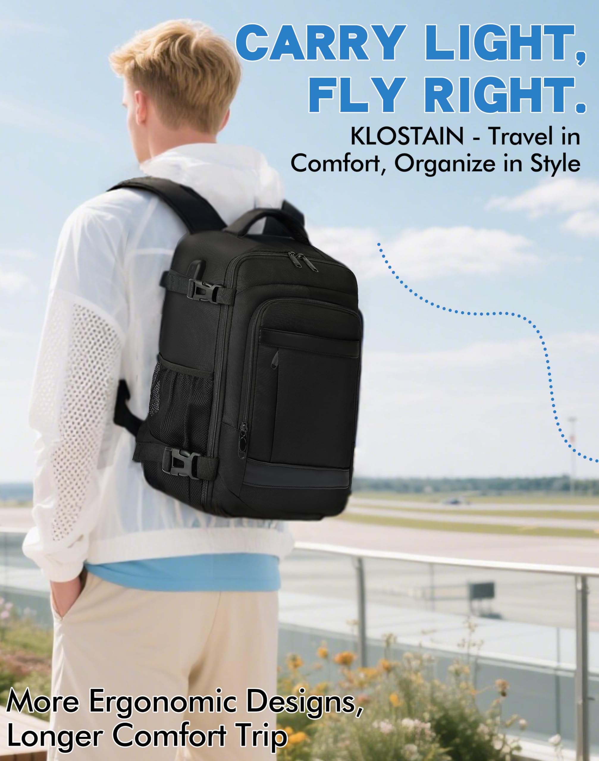 KLOSTAIN for Easyjet Cabin Bag 45x36x20 Travel Backpack Hand Luggage Carry-ons Bag Laptop Backpack Ruscksack for Airplanes Flight New Easyjet Underseat Cabin Bags Fit 14" Laptop Navy