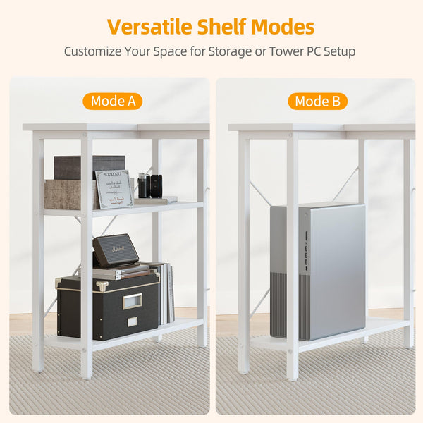 BEXEVUE L Shaped Gaming Desk, 100x70 cm Computer Desk with Storage Bag, Office Desk Small Writing Table with Large Reversible Storage Shelves, Workstation for Study Play Work Home Office, Black