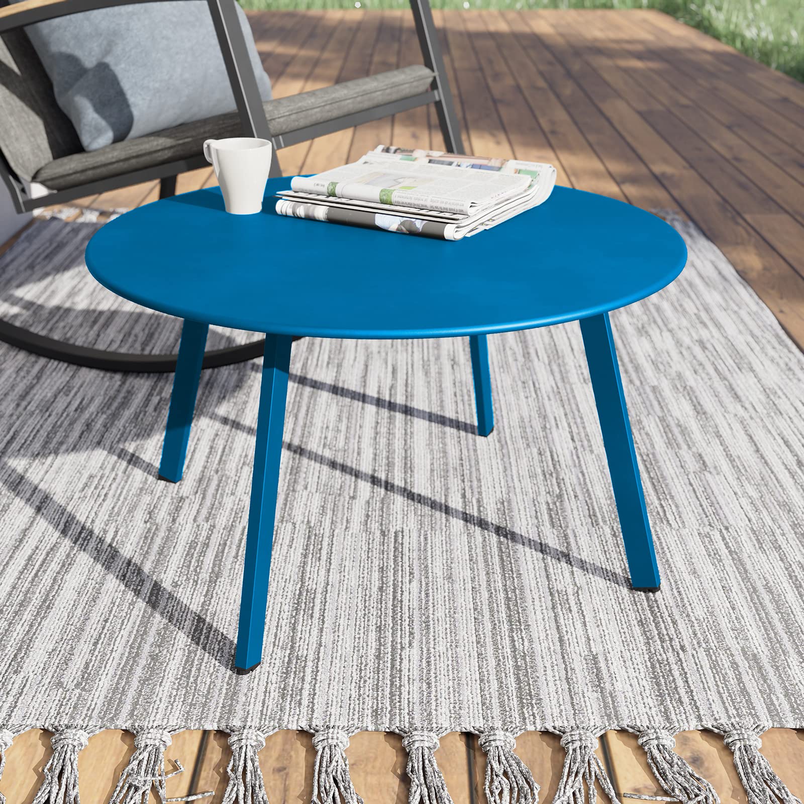 Grand patio Coffee Table Side Table Round End Table for Outdoor 70CM X 70 CM Lightweight Beside Table for Garden Terrace Living Room Office Outdoor