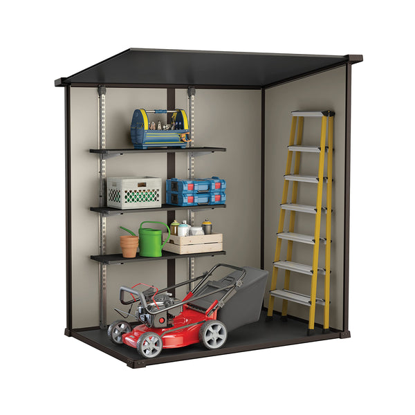 Keter Manor Outdoor Pent Single Door Garden Storage Shed 6 x 4ft Beige Brown Wood Effect Fade Free All Weather Resistant Safe And Secure Zero Maintenance 15 year Warranty