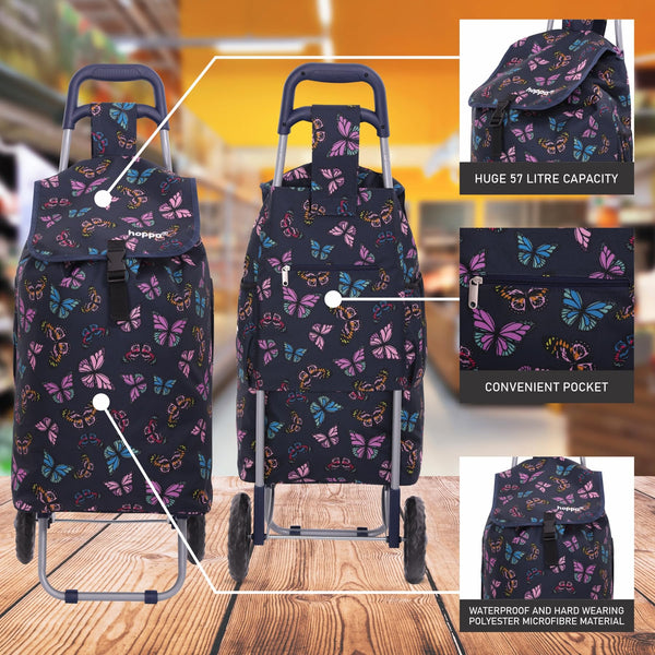 Hoppa 57Ltr Lightweight Shopping Trolley 2025 model, Hard Wearing & Foldaway Push/Pull Cart for Easy Storage With 1 Year Guarantee