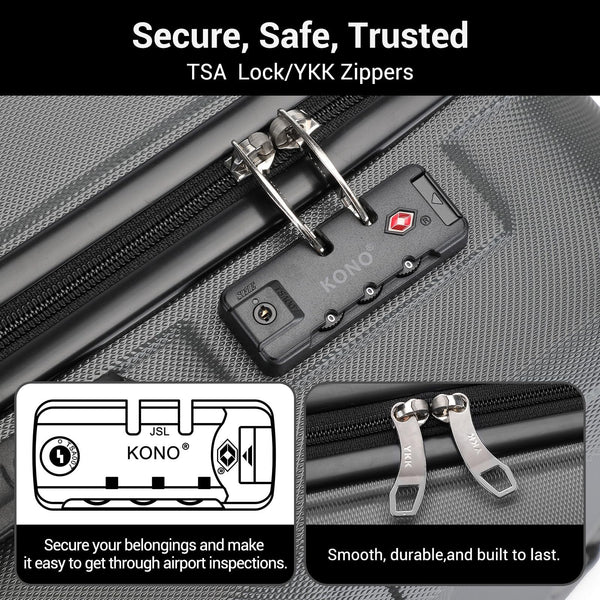 Kono Fashion Hand Luggage Lightweight ABS Hard Shell Trolley Travel Suitcase