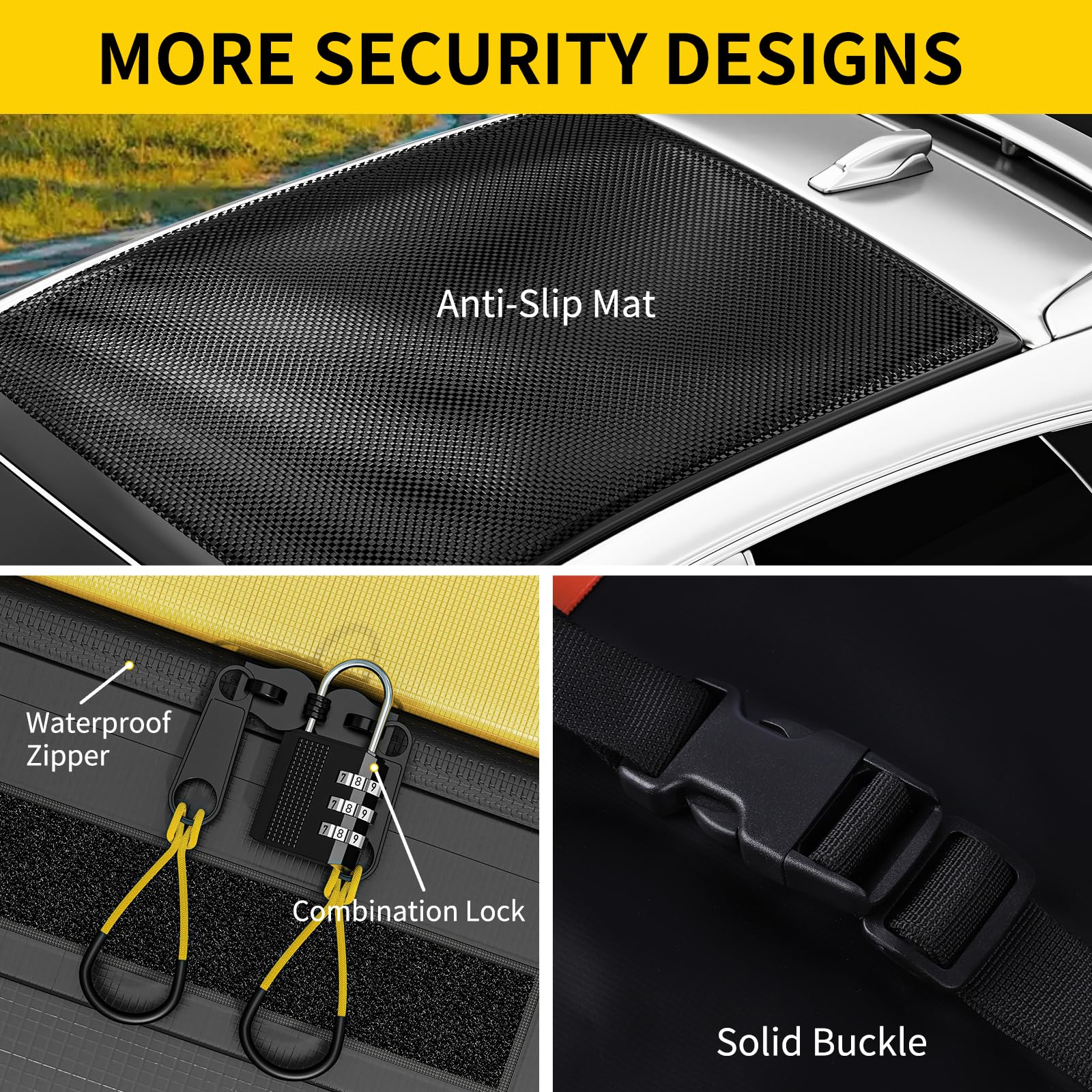 Car Roof Box, 21 Cubic Feet Roof Bag, 1000D Waterproof Heavy Duty Tear-Resistant Fabric, Rooftop Cargo Carrier for All Vehicle with/without Racks, Included Luggage lock, Anti-Slip Mat, 6 Door Hooks.