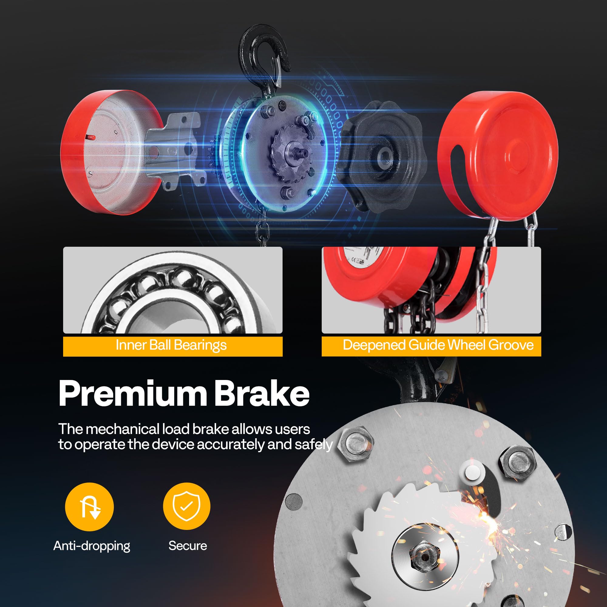 SPECSTAR Hand Chain Hoist 1250kg Capacity 3m with 2 Heavy Duty Hooks Manual Chain Fall for Warehouse Building Automotive Machinery