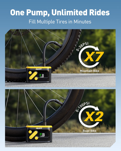 AUXITO Bike Pump,Mini Electric Bicycle Pump with Guage 20s Fast Inflate,120PSI Bike Tire Pump with Presta & Schrader Valve Adaptor, Bike Accessories for Road Mountain Bike, E-Bike, Motorcycle