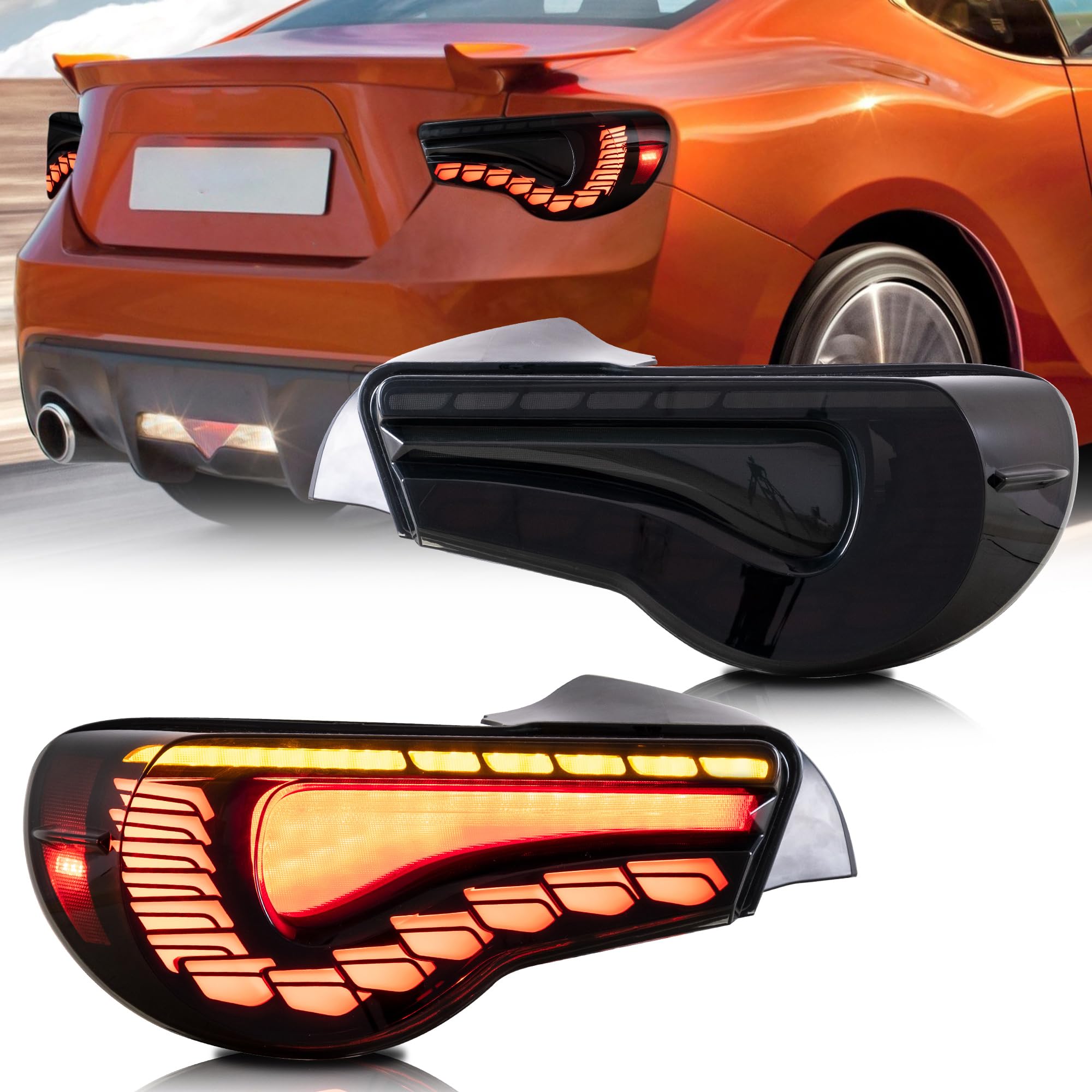 VLAND Rear Lights for GT86 FT86 2012-2020 BRZ 2013-2020 Tail Lights Assembly with Sequential Turn Signal (smoked a)
