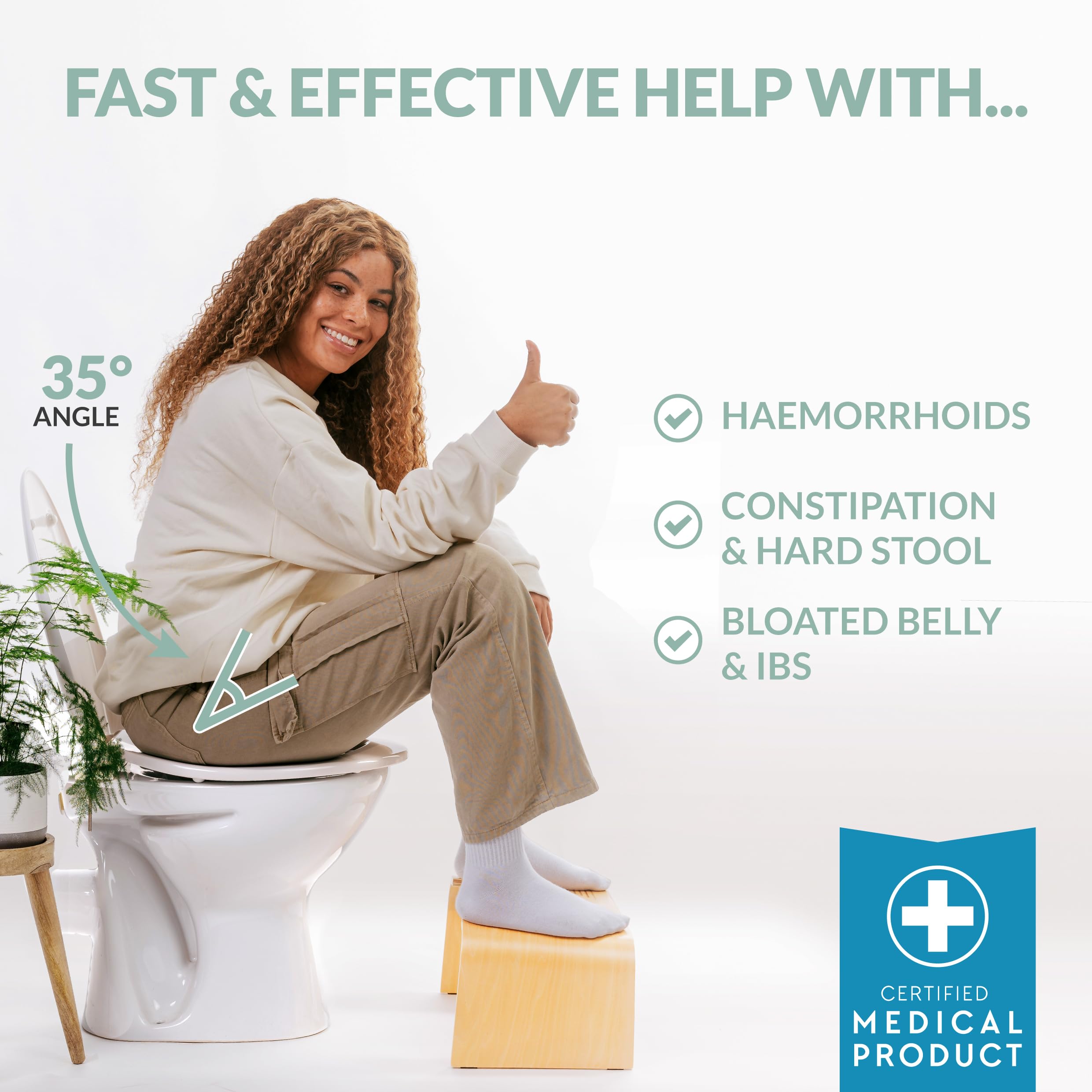 Hey Nature HOCA Wooden Toilet Stool, Medically Tested Poop Stool for Adults, Made of FSC Wood, Bathroom Stool Against Haemorrhoids, Constipation, IBS