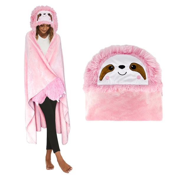 Shoppawhile Sloth Gifts for Women Wearable Hooded Blanket Soft Cute Warm Fluffy Sloth Hooded Blanket 59 * 51 inch