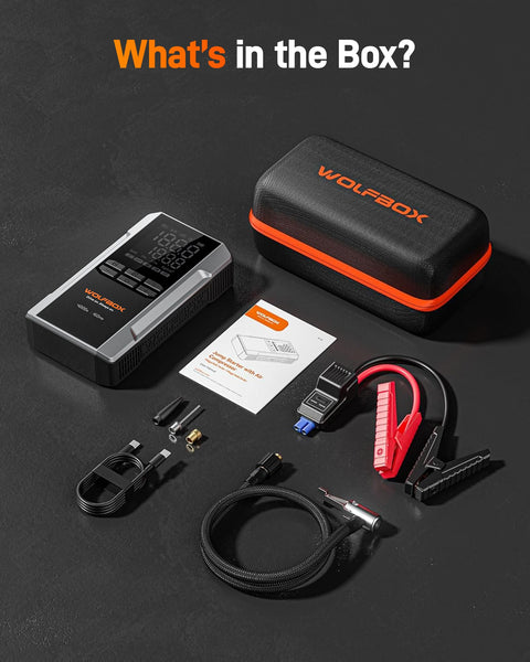 WOLFBOX 4000A Jump Starter Power Pack with 160PSI Air Compressor, 12V Car Battery Booster Jump Starter,65W Fast Charge, 24000mAh Portable Tire Inflator(10L Gas 10L Diesel Engines),LED Light,Jump Leads