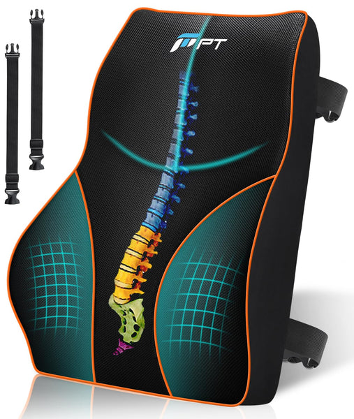 POOTACK Lumbar Support Cushion, Memory Foam Back Support Cushion Lumbar Support for Office Chair, Car Seat, Recliner, with Extension Strap and Mesh Cover