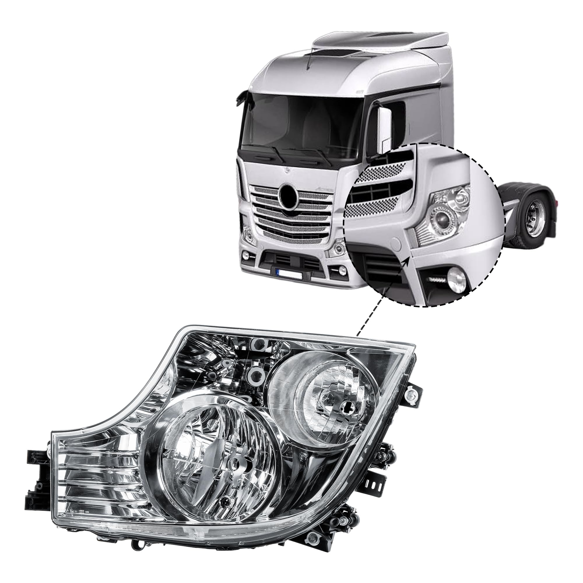 Replacement Passenger Left Side N/S Headlight Head Lamp Electric Adjustment for Mercedes Truck Actros Mp4