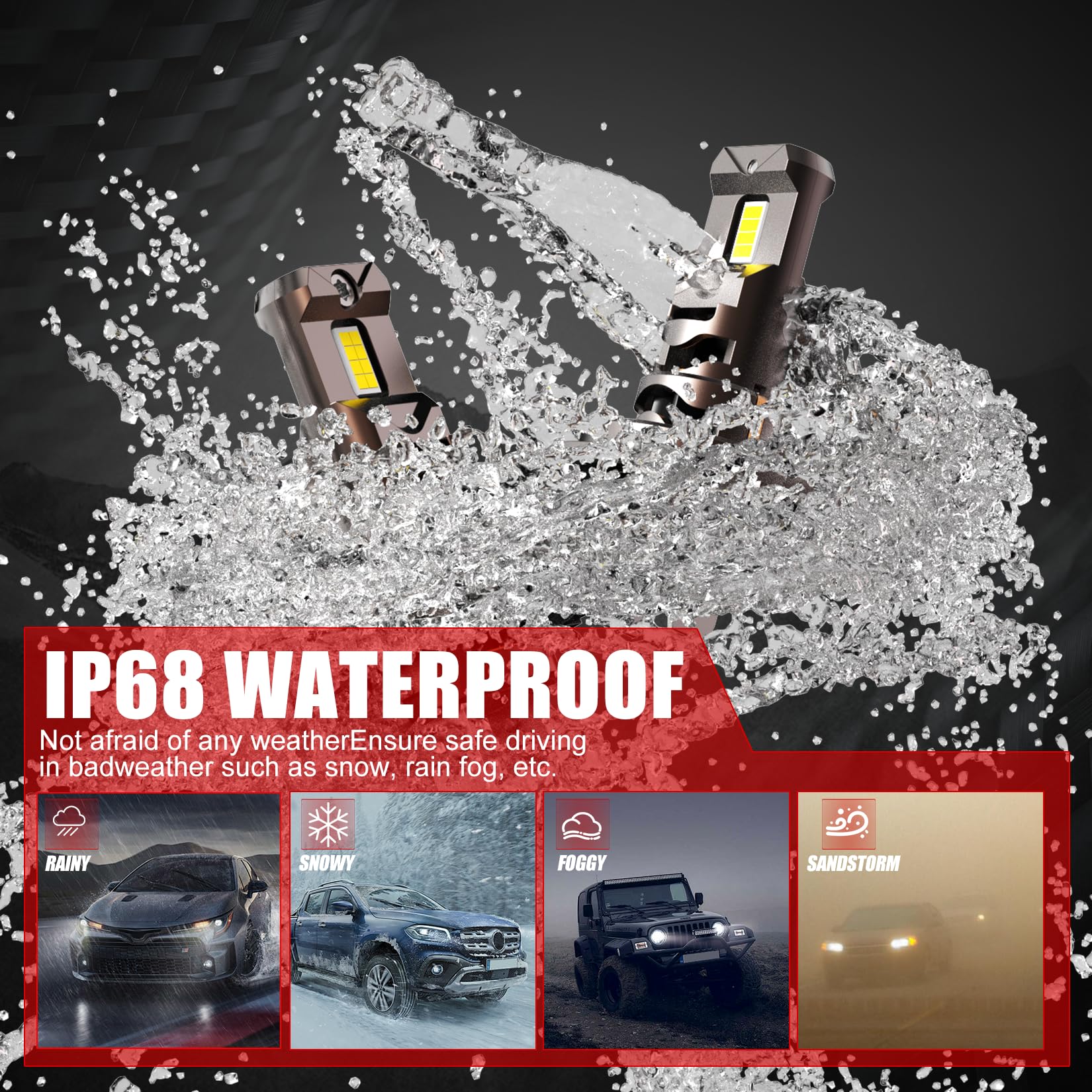 WAIXINGREN H4 Led Headlight Bulbs, 6500K Cool White, 60W 26000LM H4 Headlight Bulbs led with Fan, No Adapter Required, Plug and Play Easy Installation, Pack of 2 (H4/9003/HB2)