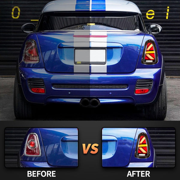 VLAND Tail Lights for Mini Cooper R56 R57 R58 R59 2007-2013 Rear Lights Lamp Assembly With Sequential Indicator and Welcome Lights(Smoked)