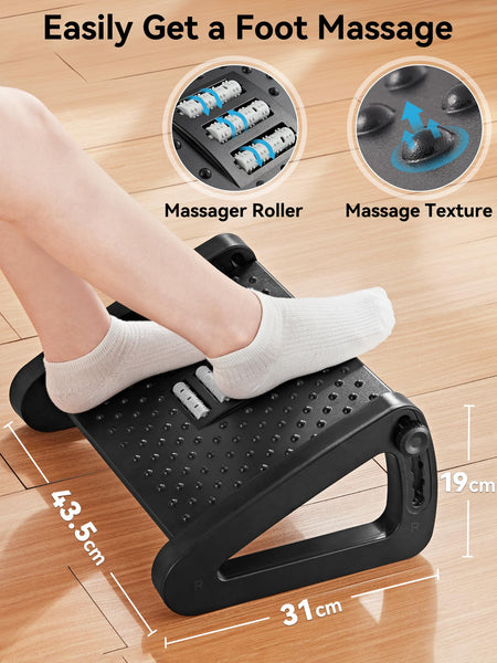 HEETA Foot Rest, Adjustable Height Under Desk Foot Rest Ergonomic Foot Stool with Massager Function for Offie and Home, Easy to Assemble, Pressure