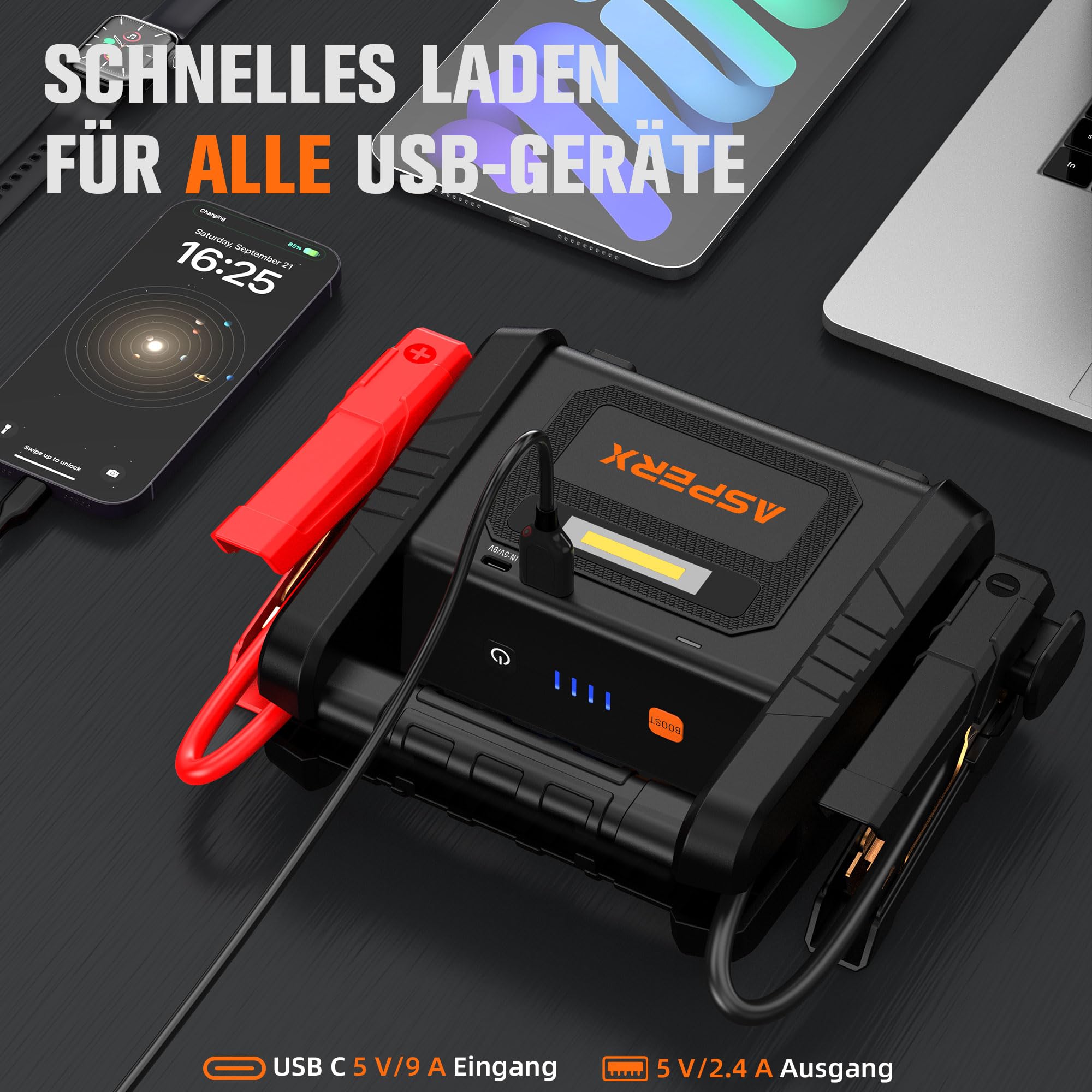 ASPERX 4000A Jump Starter Power Pack (up to All Gas or 10L Diesel Engine), 12V Car Battery Booster Pack Portable Jump Starter Power Bank with LED Display & USB-C for RV Truck SUV