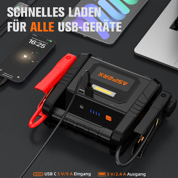 ASPERX 4000A Jump Starter Power Pack (up to All Gas or 10L Diesel Engine), 12V Car Battery Booster Pack Portable Jump Starter Power Bank with LED Display & USB-C for RV Truck SUV