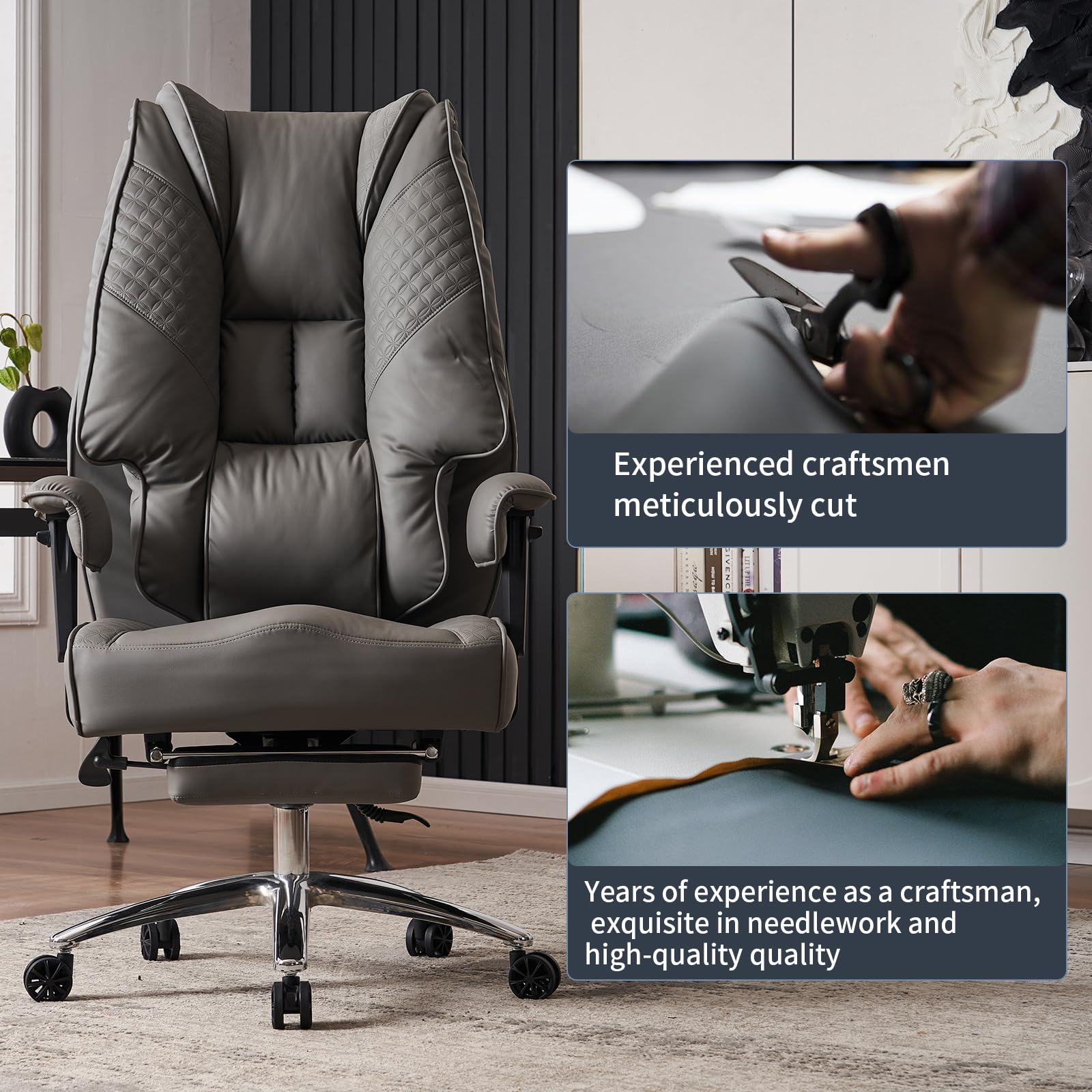 EXCEBET Ergonomic Office Chair – High Back PU Leather Executive Desk Chair with Adjustable Armrests, Swivel Computer Chair for Home/Office, Heavy Duty Support up to 400 lbs