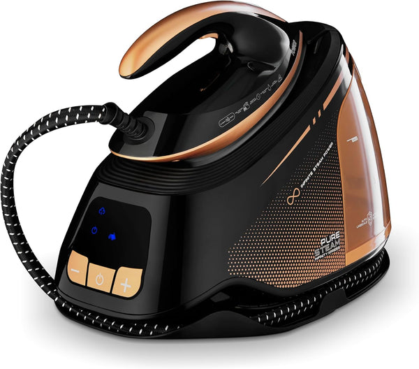 Tower T22030GLD PureSteam Infinity Xpress 8 Bar Steam Generator Iron, Ceraglide NanoElite Soleplate, AI-Auto Limescale Attack System, One Temp Technology, 1.5L Dual Tank Capacity, 3000W, Black & Gold