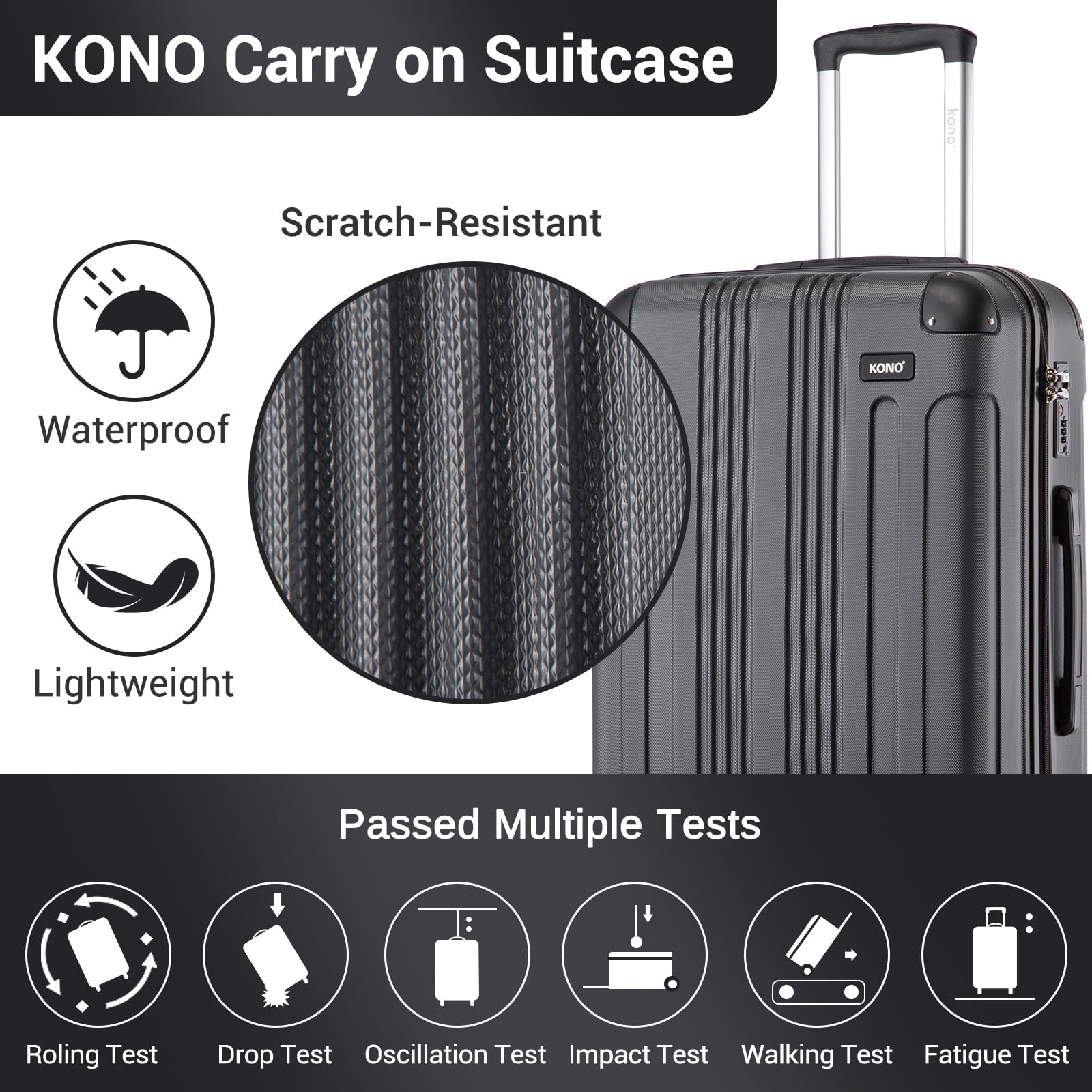 Kono 28 Inch Large Hard Shell Luggage Lightweight ABS 4 Wheels Spinner Business Trip Trolley Case Suitcase (Grey)