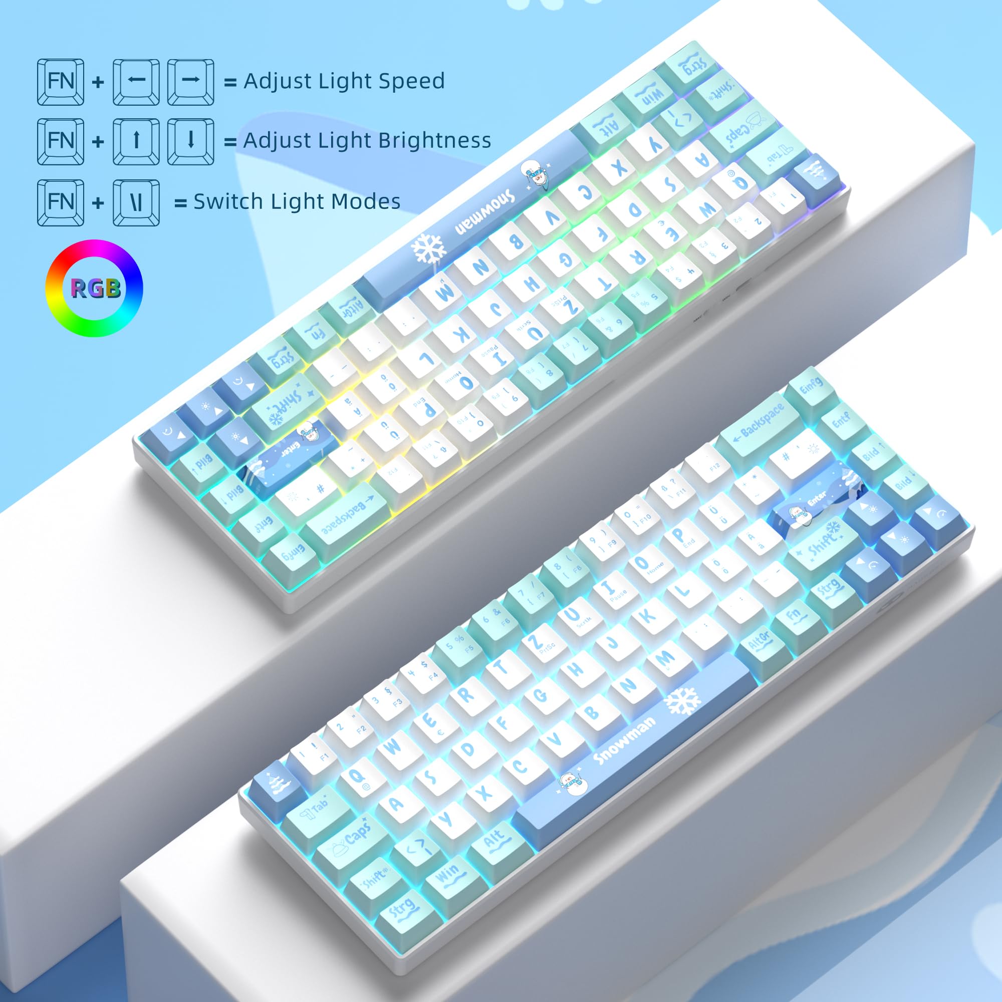 MageGee Portable 60% Gaming Mechanical Keyboard, Minimalist MK-Box Ice Blue Backlit Compact 68 Keys Wired Office Keyboard with Red Switch for Windows Laptop PC Mac Convenient(Gray & White)
