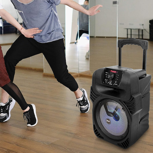 Pyle, Portable Dj Speaker System 400W, Bluetooth Pa Loudspeaker - 8” Subwoofer, USB/MP3/FM Radio/Mic Inputs, LED Lights, Rechargeable Battery w/Remote Control