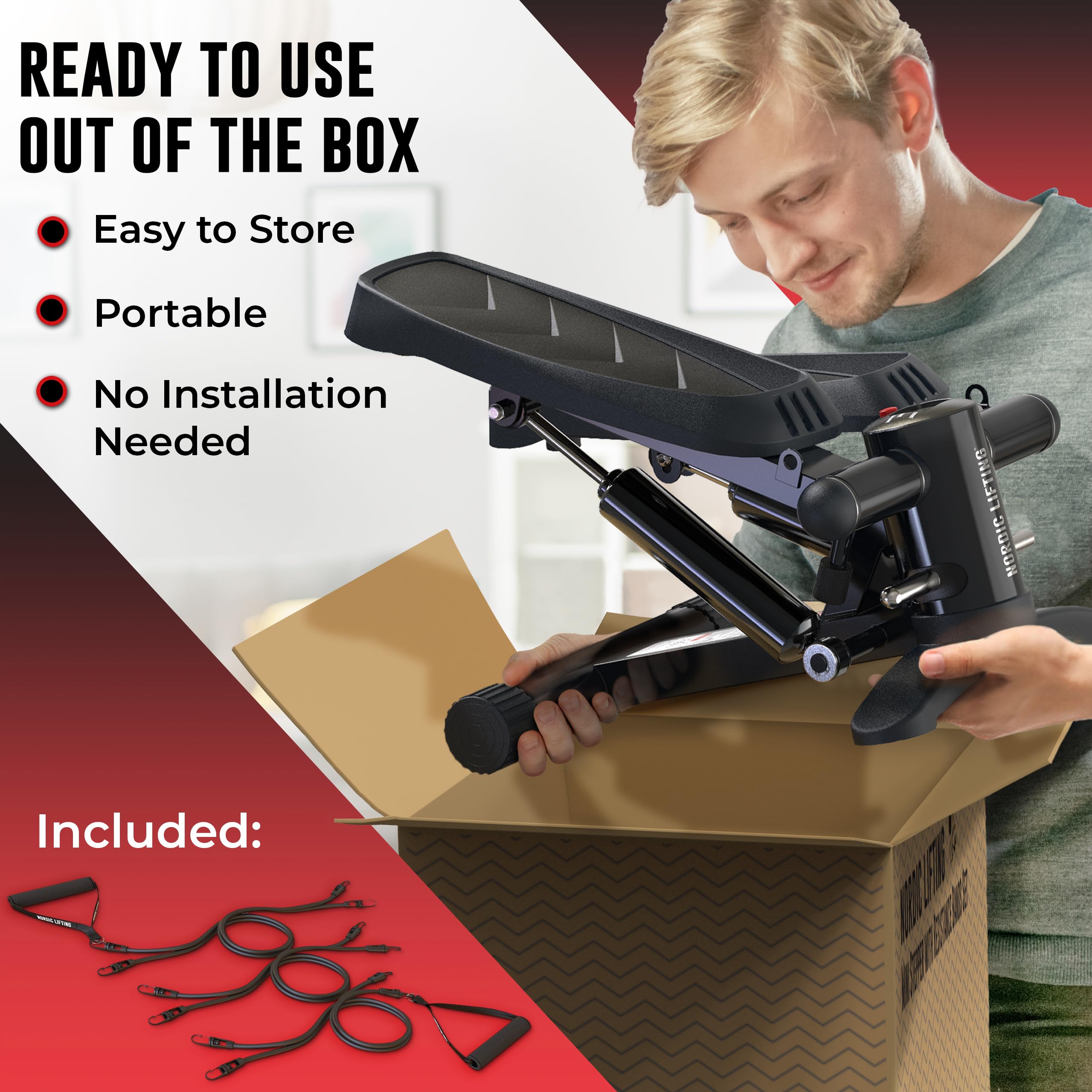 Nordic Lifting Mini Stepper & Stair Climber Machine - w/Resistance Bands Set & Non-Slip Foot Pads - Durable Construction with 330 LBS Weight Capacity