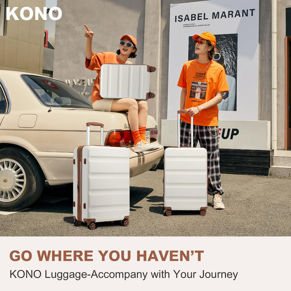 Kono Lightweight 28" Large Suitcase | Hard Shell with TSA Lock | 4 Dual Spinner Wheels | Expandable Design for Easy Travel | Perfect for Business & Vacation (Cream White,75x47.5x29.5cm)