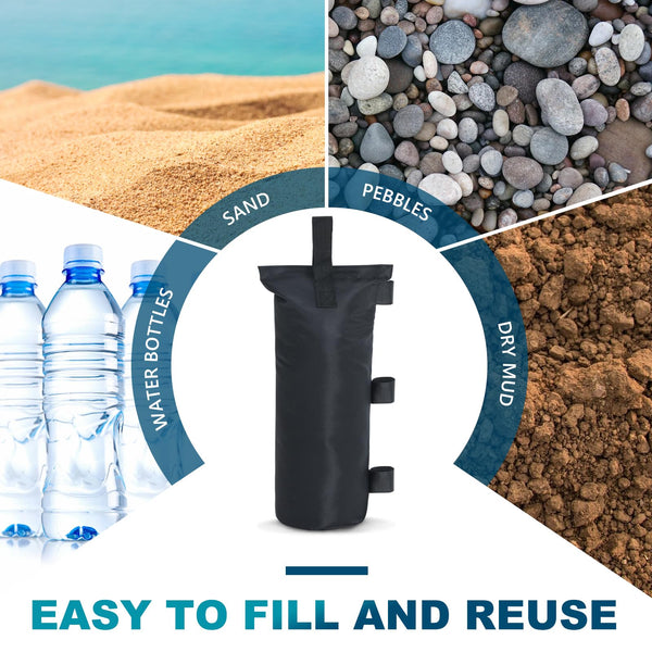 MASTERCANOPY Set of 4 Gazebo Sand Weights SandBags with Pothook for Pop Up Portable Folding Canopy, (Small, Black, Up to 31KG IN TOTAL)