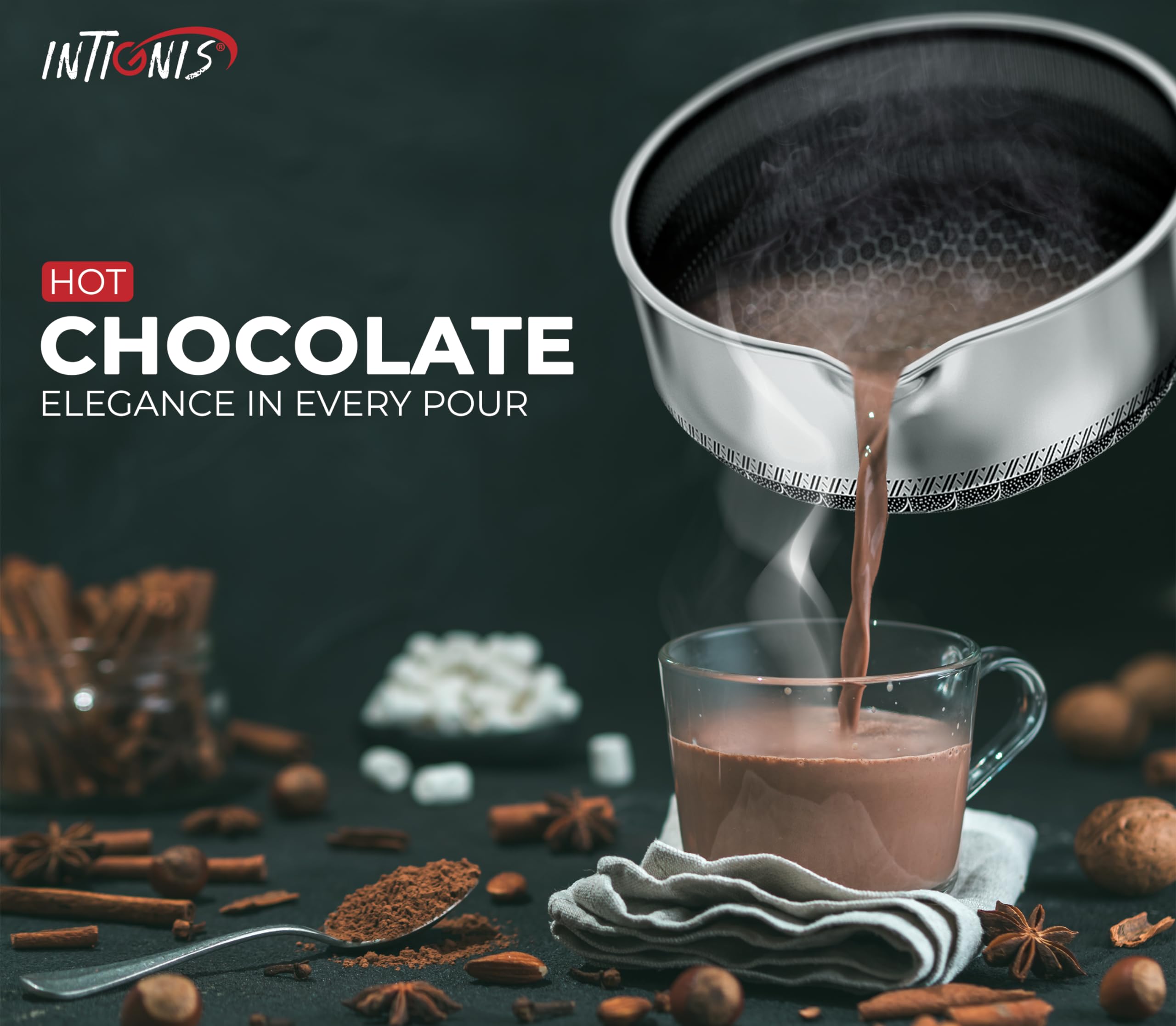 INTIGNIS Saucepan with lid 20cm/2L | Nonstick Sauce Pot for Induction, Gas, Electric Hobs |Cooking Pot with Pour Spout |Stay Cool Handle | Anti