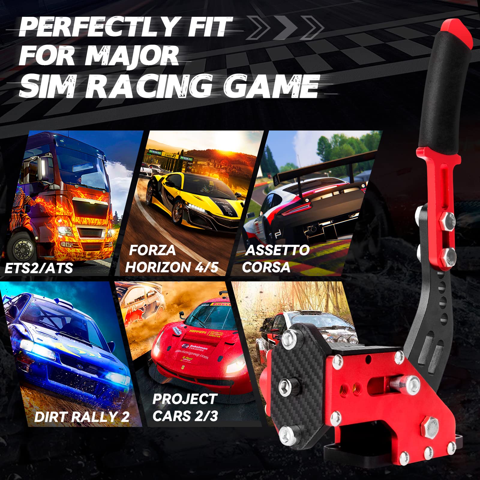 aikeec 64Bit PC USB Handbrake, Upgrade SIM Racing Games Handbrake for LO GITECH G25 G27 G29 T500 T300 THRUST MASTER FANATECOSW DIRT RALLY, 2M Nylon Cable/Reinforced Spring/Red+Clamp