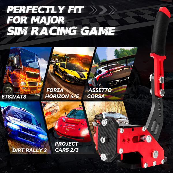 aikeec 64Bit PC USB Handbrake, Upgrade SIM Racing Games Handbrake for LO GITECH G25 G27 G29 T500 T300 THRUST MASTER FANATECOSW DIRT RALLY, 2M Nylon Cable/Reinforced Spring/Red+Clamp