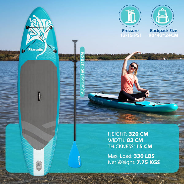 Paddle Board, Inflatable Stand Up Paddle Board, 10‘6/11' ×33"×6" Ultra-light SUP Board with Hand Pump, Leash, Repair Kit, Waterproof Phone Case and Waterproof Bag, Paddle Board for Adults