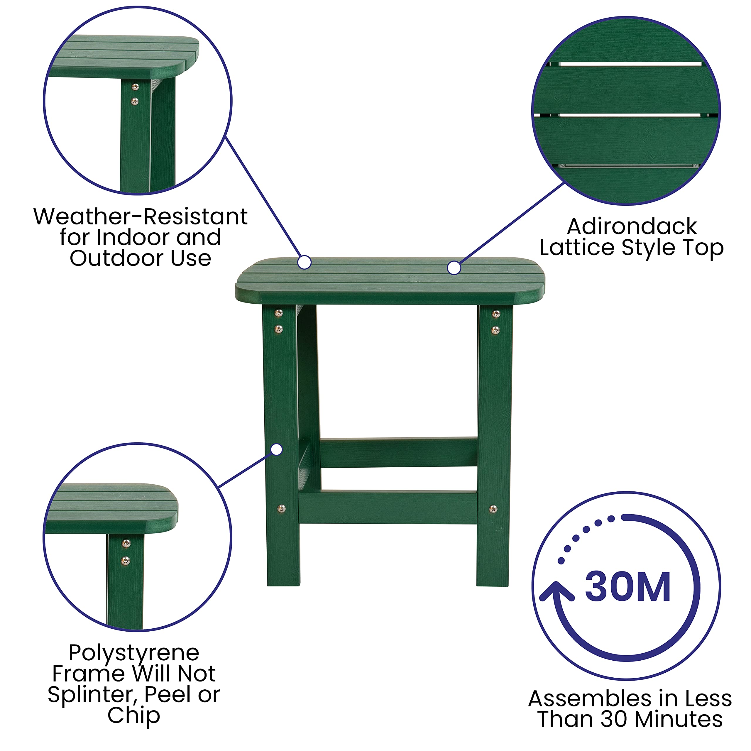 Flash Furniture Charlestown Tiered Commercial Poly Resin Adirondack Side Table - Green - All-Weather - Indoor/Outdoor